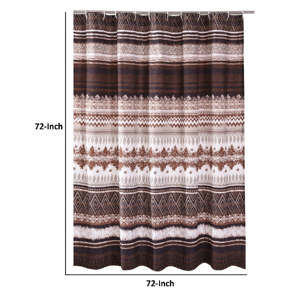 Roca 72 Inch Shower Curtain, Coffee Brown Striped Printing