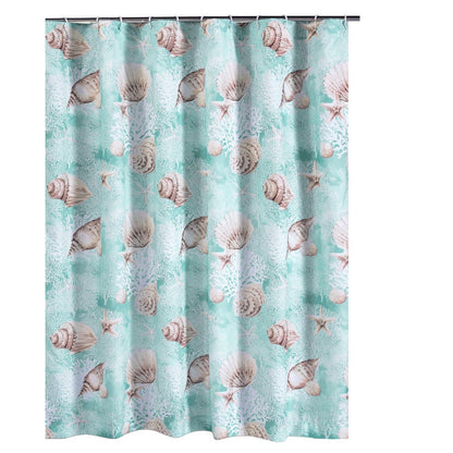 Logan 72 Inch Shower Curtain, Coastal Light Blue Conch Shells Print