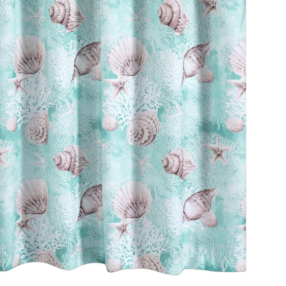 Logan 72 Inch Shower Curtain, Coastal Light Blue Conch Shells Print