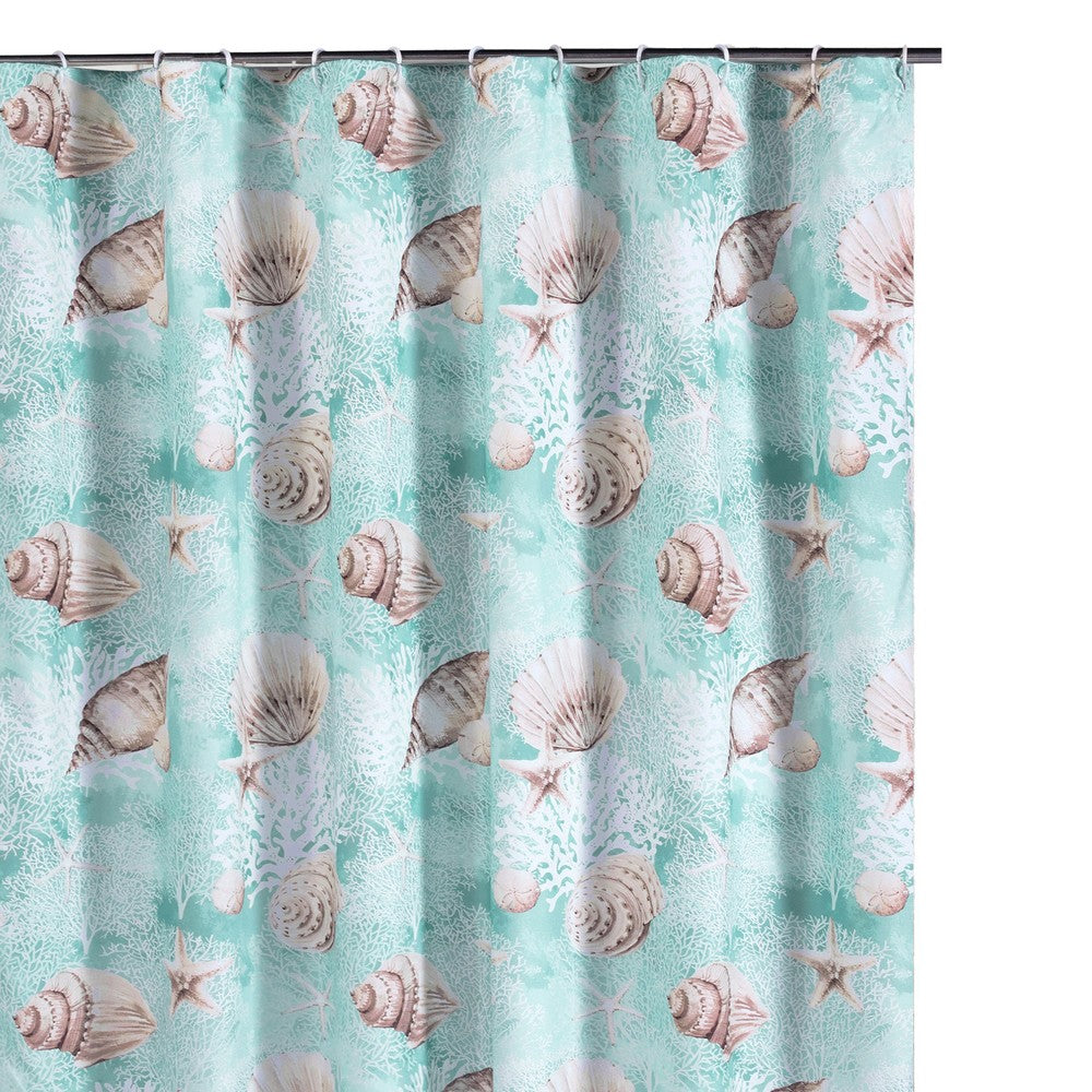 Logan 72 Inch Shower Curtain, Coastal Light Blue Conch Shells Print