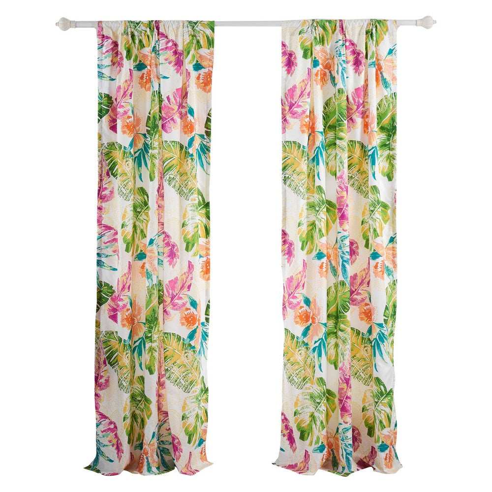 Porto 84 Inch Panel Window Curtains, Tropical Palm Leaves