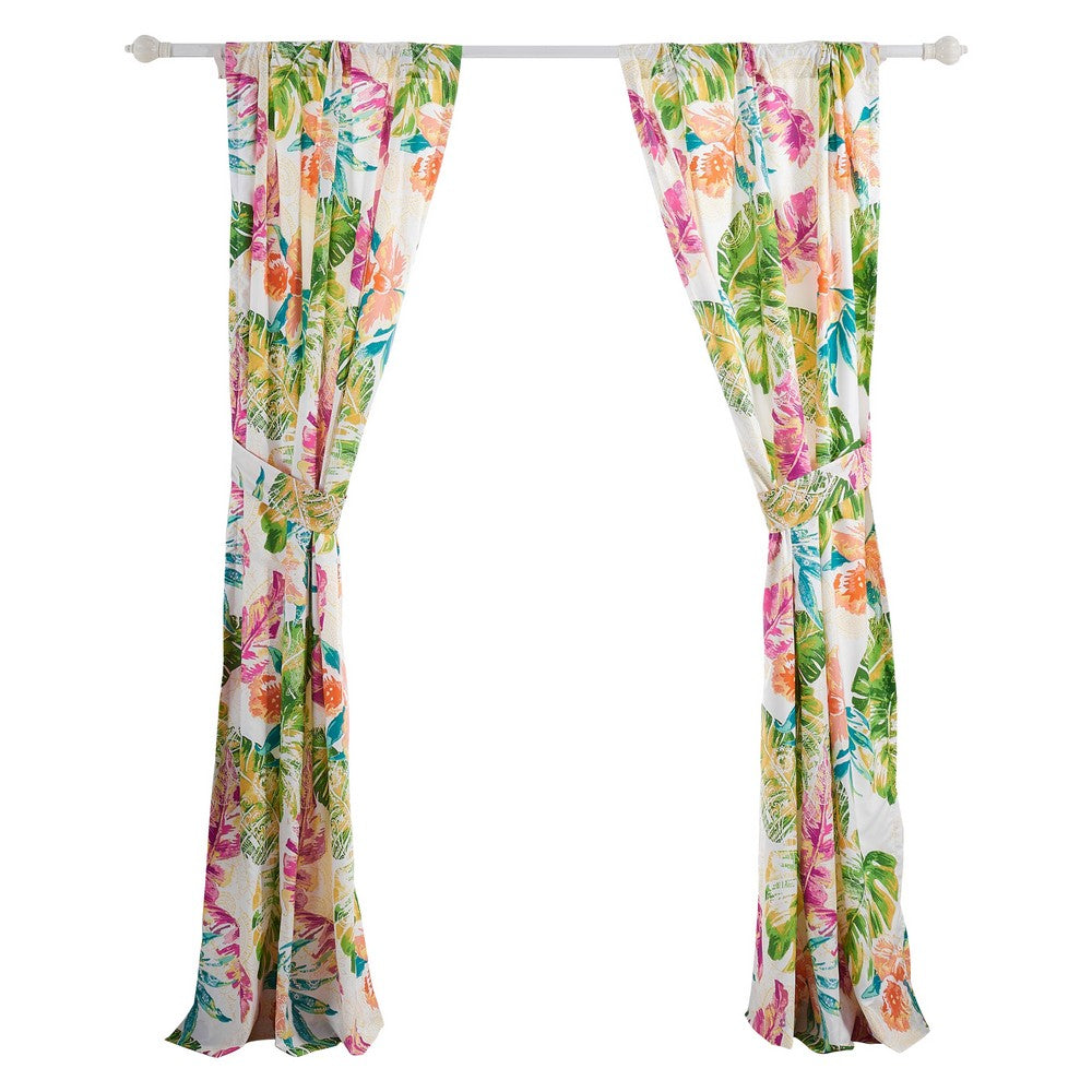 Porto 84 Inch Panel Window Curtains, Tropical Palm Leaves