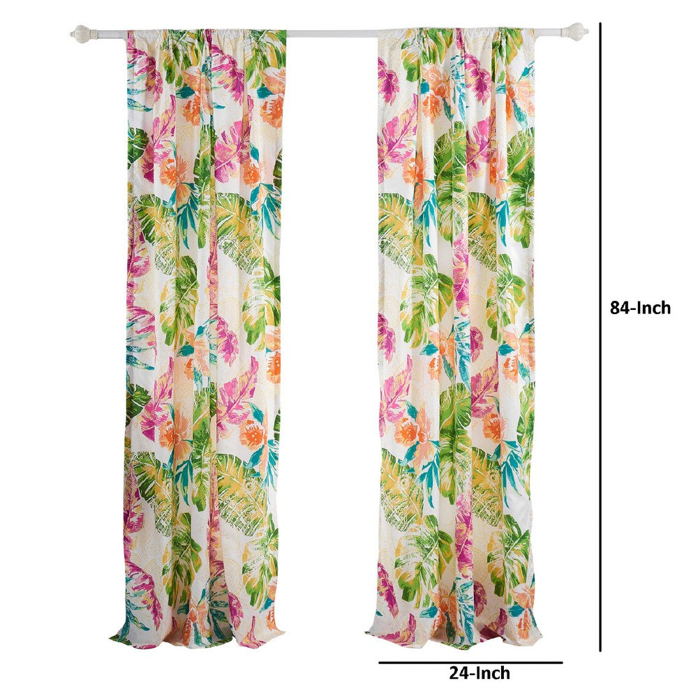 Porto 84 Inch Panel Window Curtains, Tropical Palm Leaves