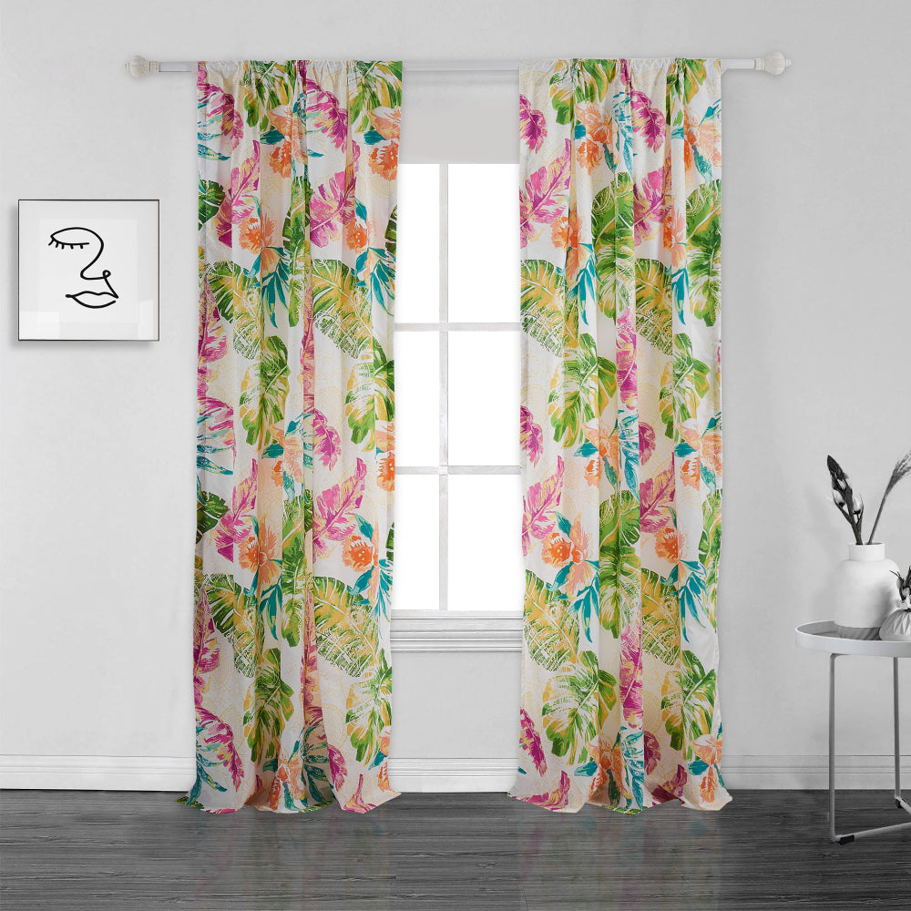 Porto 84 Inch Panel Window Curtains, Tropical Palm Leaves