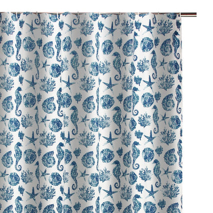 Riga 72 Inch Shower Curtain, Blue Seashells Print, Button Holes