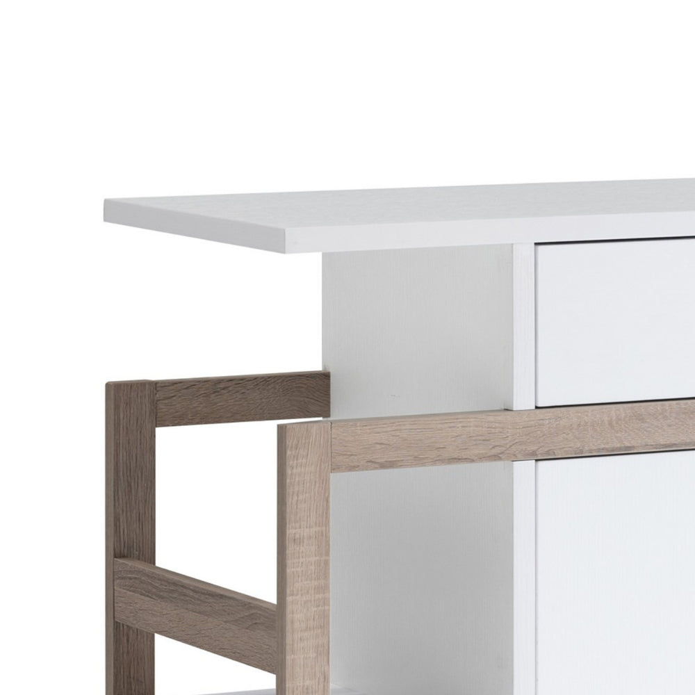 47 Inch Serving Cabinet Buffet Sideboard Console, 4 Shelves, White, Gray