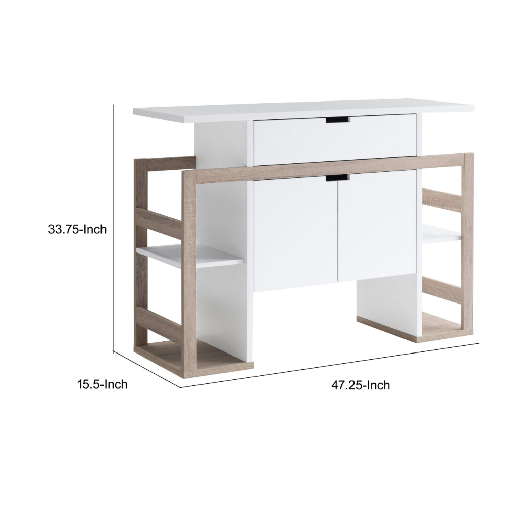 47 Inch Serving Cabinet Buffet Sideboard Console, 4 Shelves, White, Gray