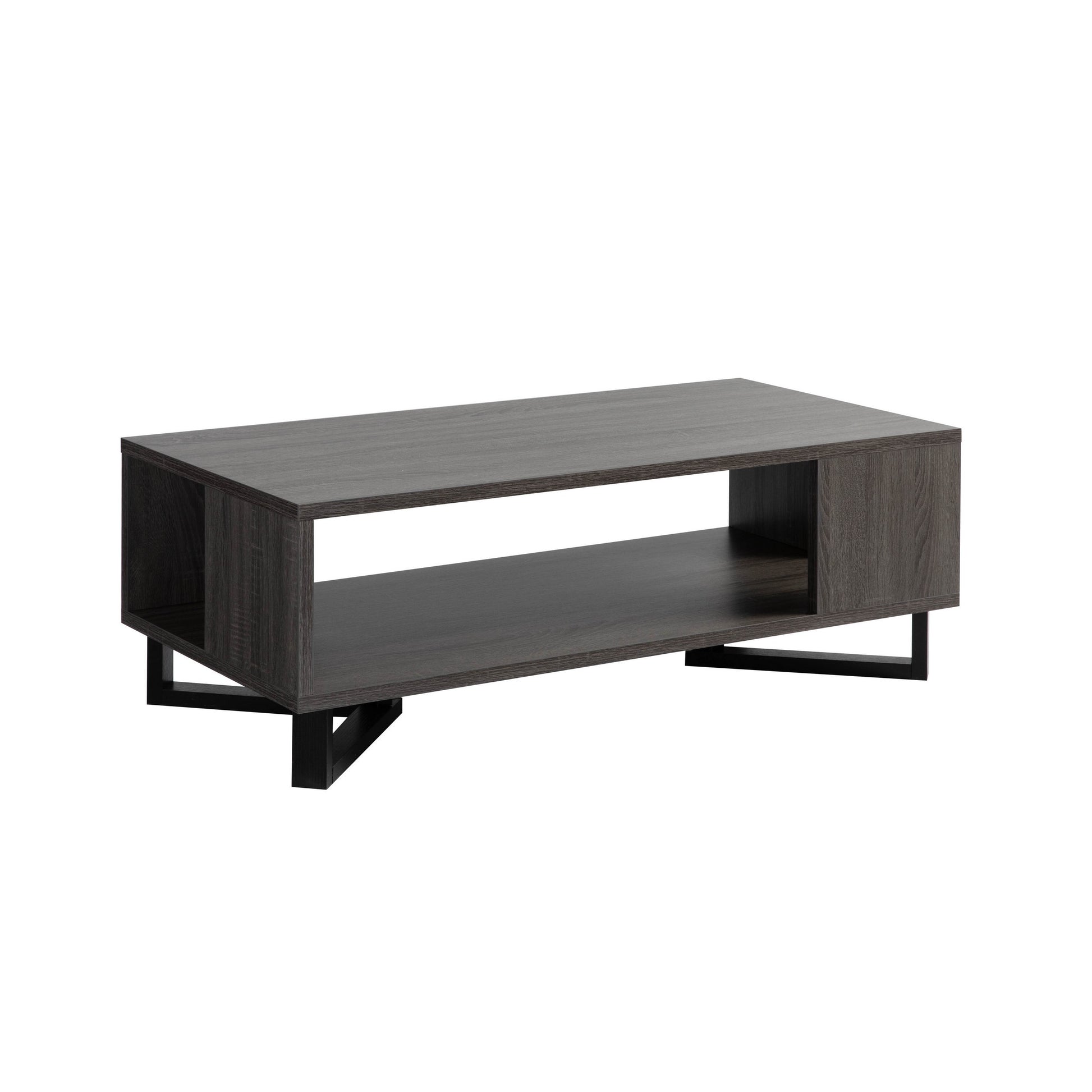 47 Inch Modern Coffee Table, Abstract Style, Open Shelf, Distressed Gray — Chic Home-Decor