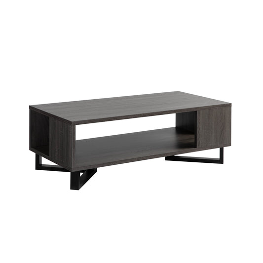47 Inch Modern Coffee Table, Abstract Style, Open Shelf, Distressed Gray — Chic Home-Decor