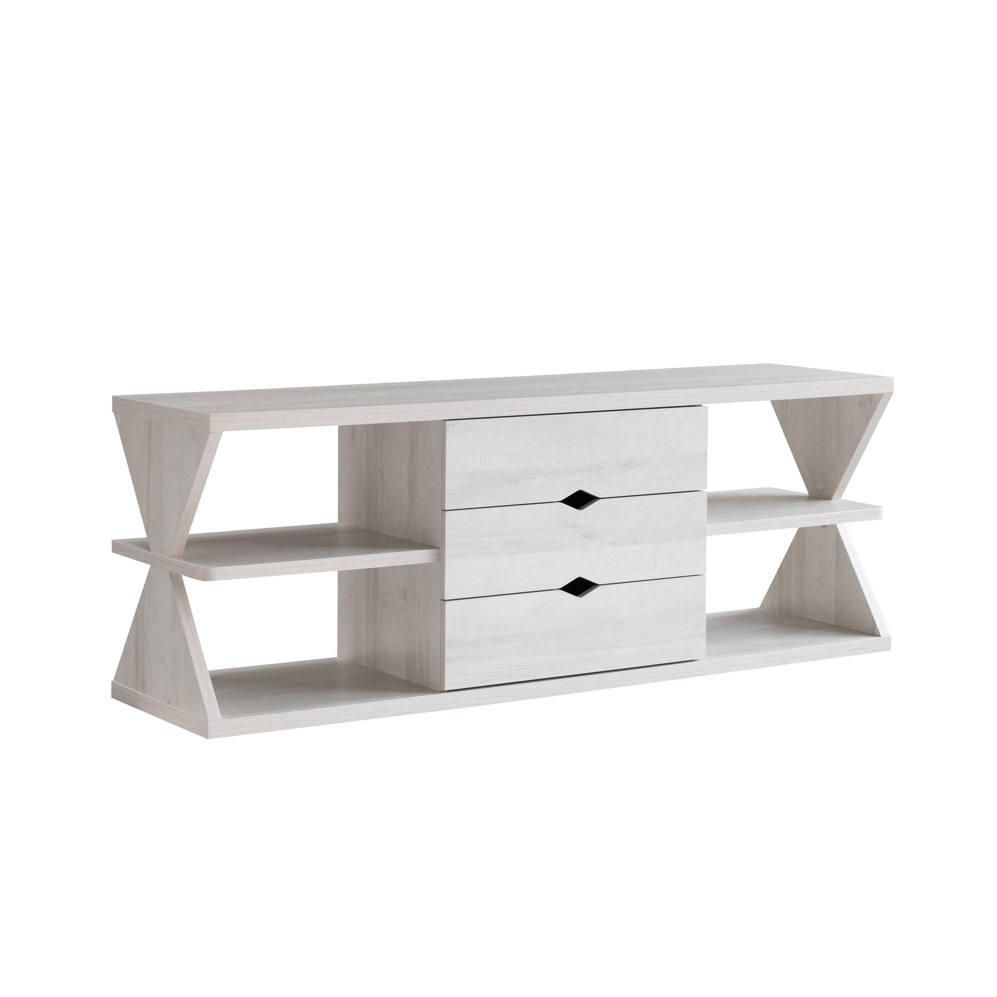 60 Inch TV Media Entertainment Console with 4 Shelves, 3 Drawers, Oak White — Chic Home-Decor