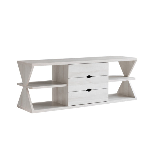 60 Inch TV Media Entertainment Console with 4 Shelves, 3 Drawers, Oak White — Chic Home-Decor