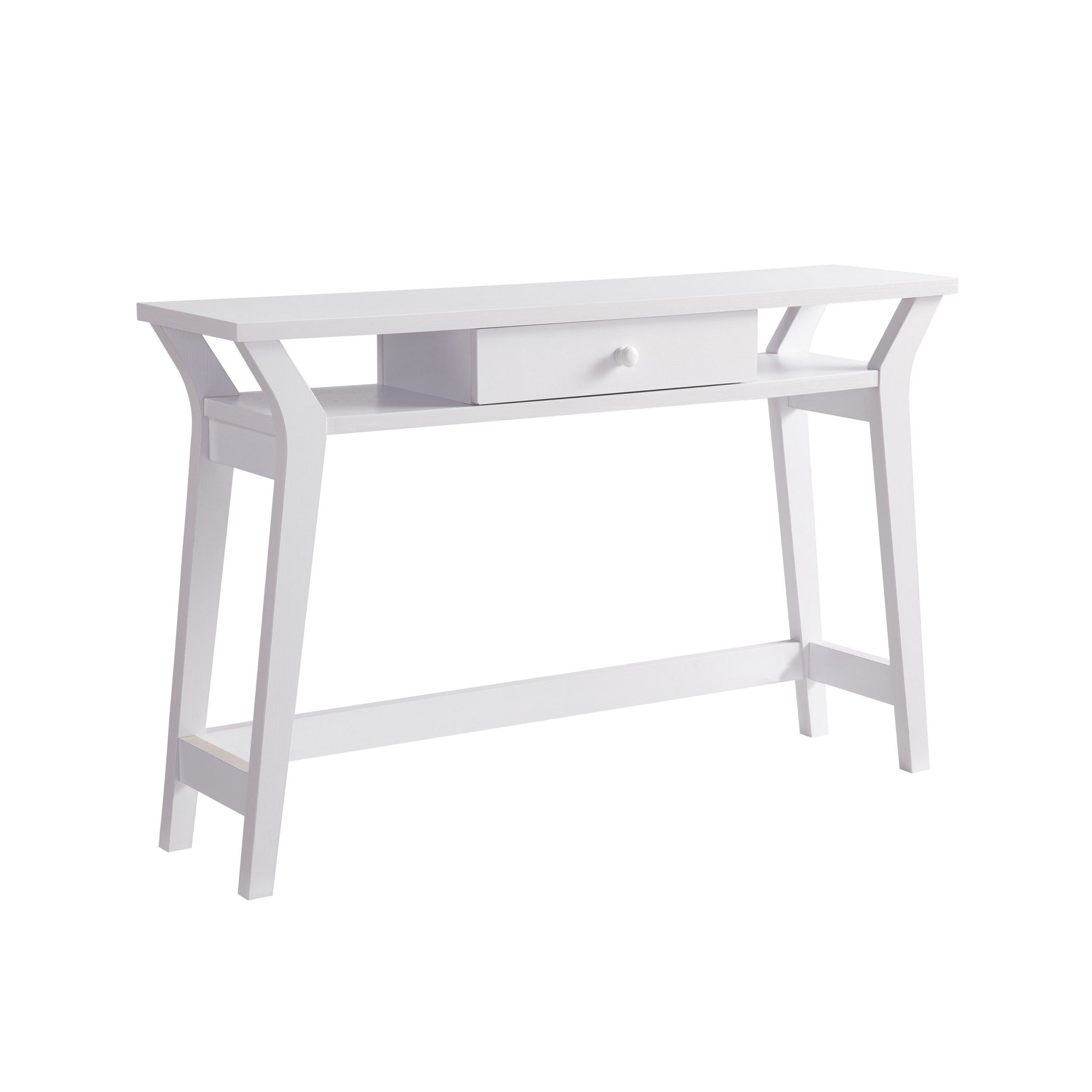 Dax 47 Inch Modern Console Table with Drawer and Mini Shelves, Wood, White — Chic Home-Decor