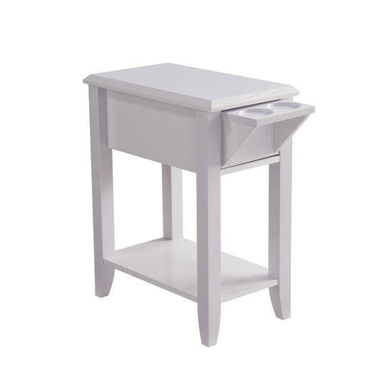 24 Inch Modern Chairside Table with Extendable Drawer and Cupholders, White — Chic Home-Decor