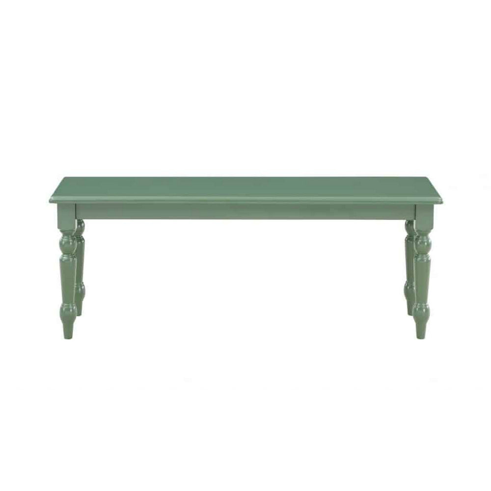 Irvin 48 Inch Modern Wood Dining Bench with Turned Legs, Equestrian Green