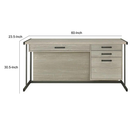 60 Inch 4 Drawer Rectangular Office Desk, Metal Sled Base