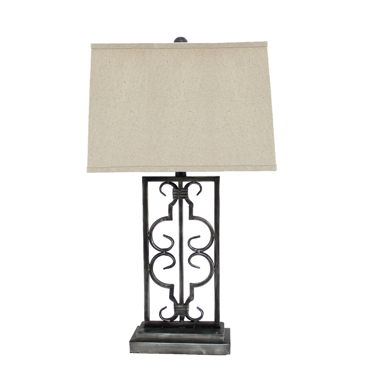 29 Inch Industrial Table Lamp, Linen Shade, Set of 2, Stacked Pedestal Base, Black — Chic Home-Decor