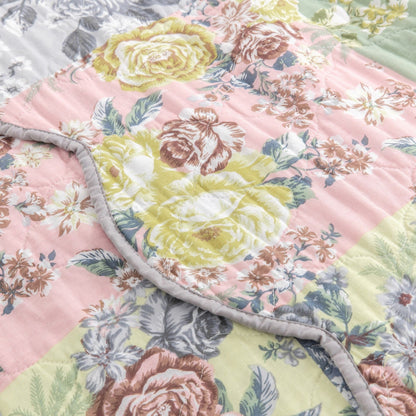 Eni 3 Piece California King Cotton Quilt Set, Pastel Blue Flower Design