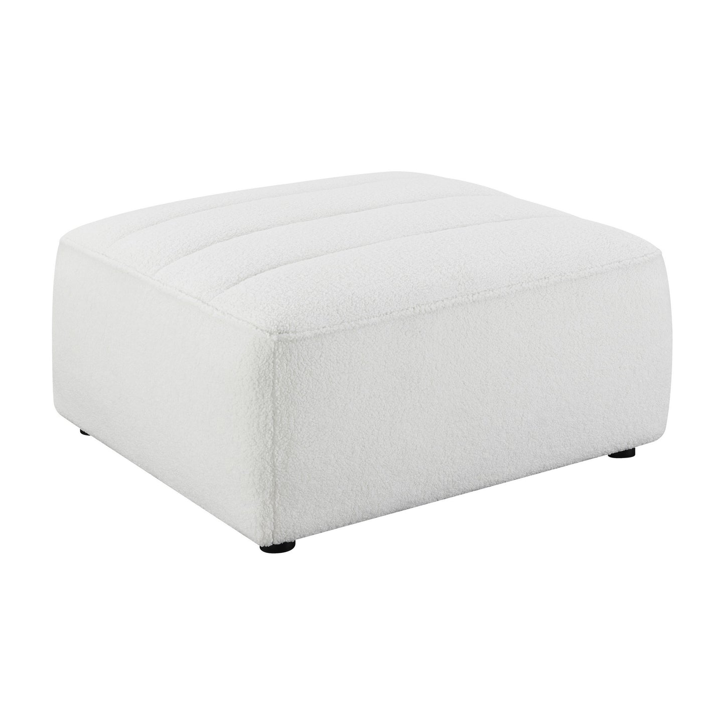 Kea 35 Inch Ottoman, Horizontal Channel Tufted, Gray Faux Sheepskin Fabric — Chic Home-Decor