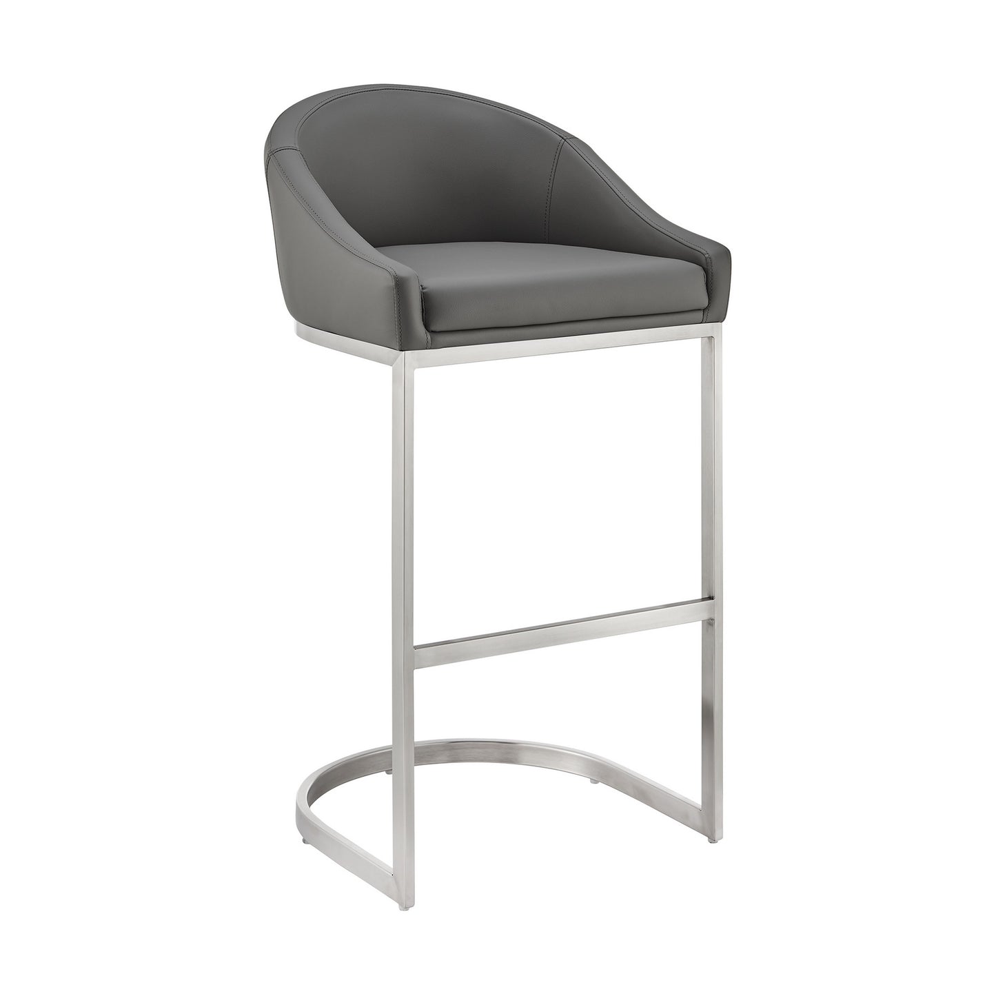 Lina 28 Inch Bar Stool Chair, Metal Cantilever Base, Gray Faux Leather — Chic Home-Decor