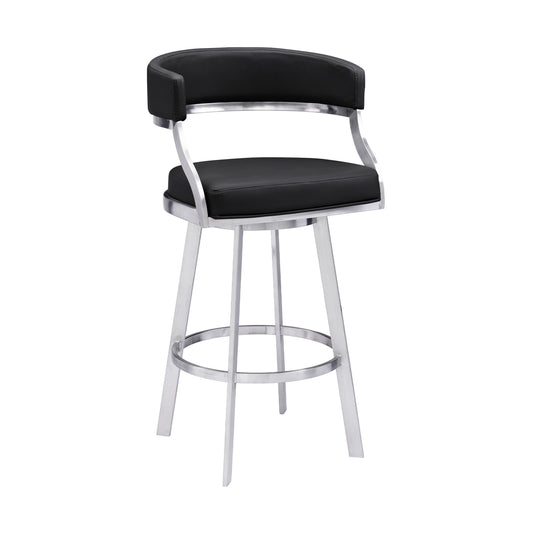 Ava 26 Inch Swivel Counter Stool Chair, Open Back Steel, Black Faux Leather — Chic Home-Decor