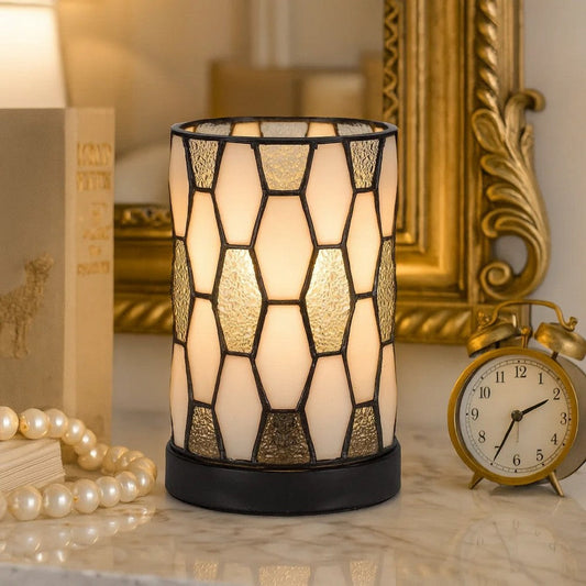 Eli 9 Inch Accent Lamp, Hand Painted Cylinder Tiffany Style Shade, Bronze