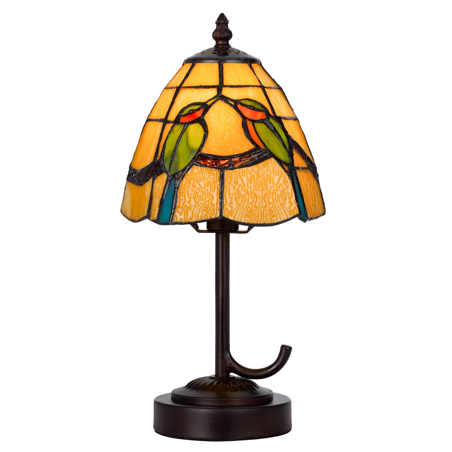 Eli 13 Inch Accent Lamp, Painted Avian Pair Tiffany Style Shade, Multicolor — Chic Home-Decor