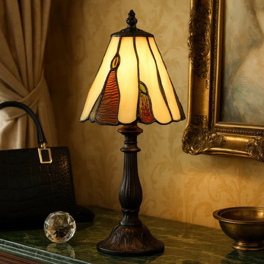 Eli 14 Inch Accent Lamp, Scalloped Stained Tiffany Style Shade, Dark Bronze
