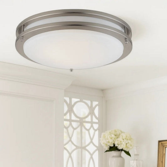14 Inch Modern Ceiling Lamp with Frosted Acrylic Plate, Steel Trim, White