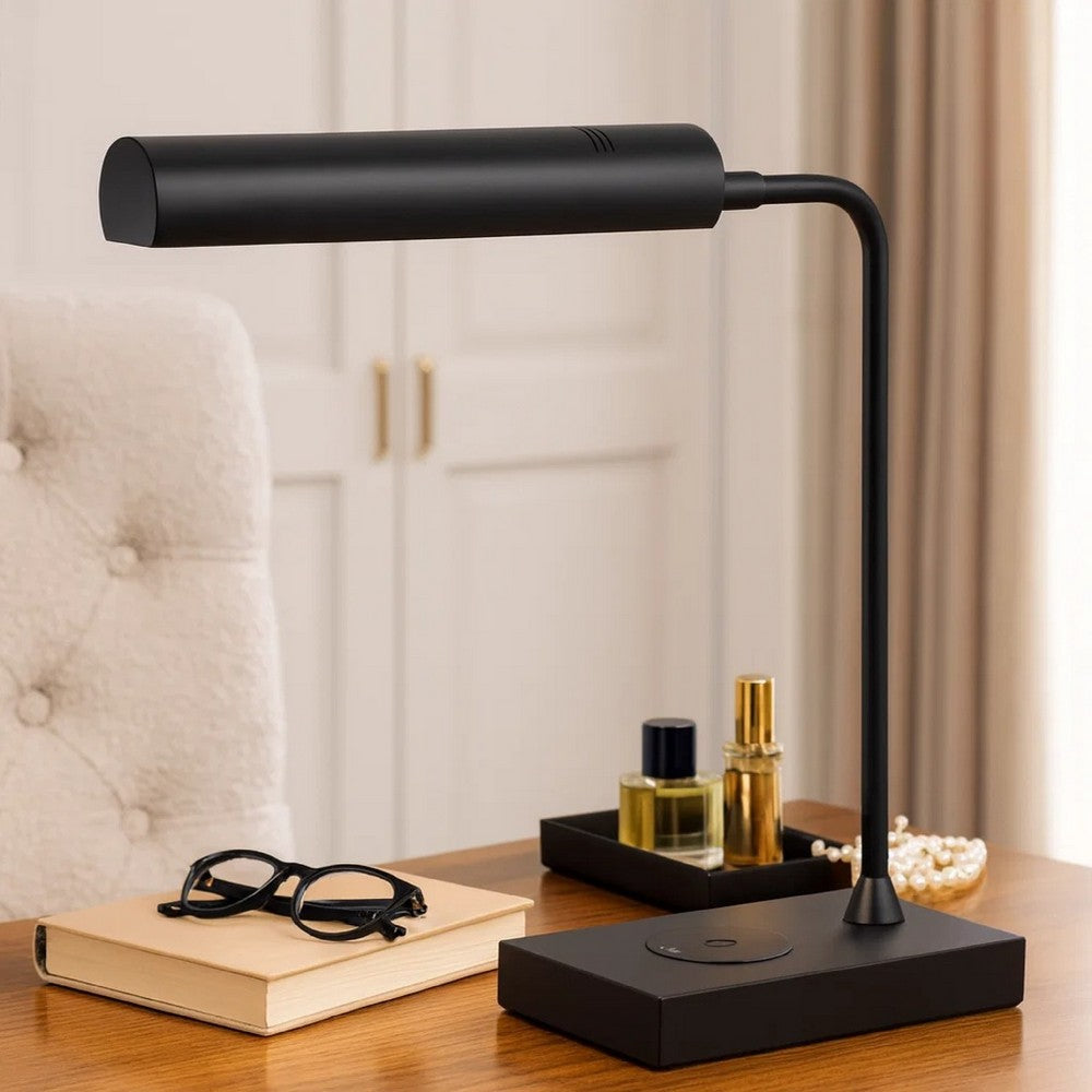 Dyna 18 Inch Integrated LED Desk Lamp, Wireless USB Port, Matte Black