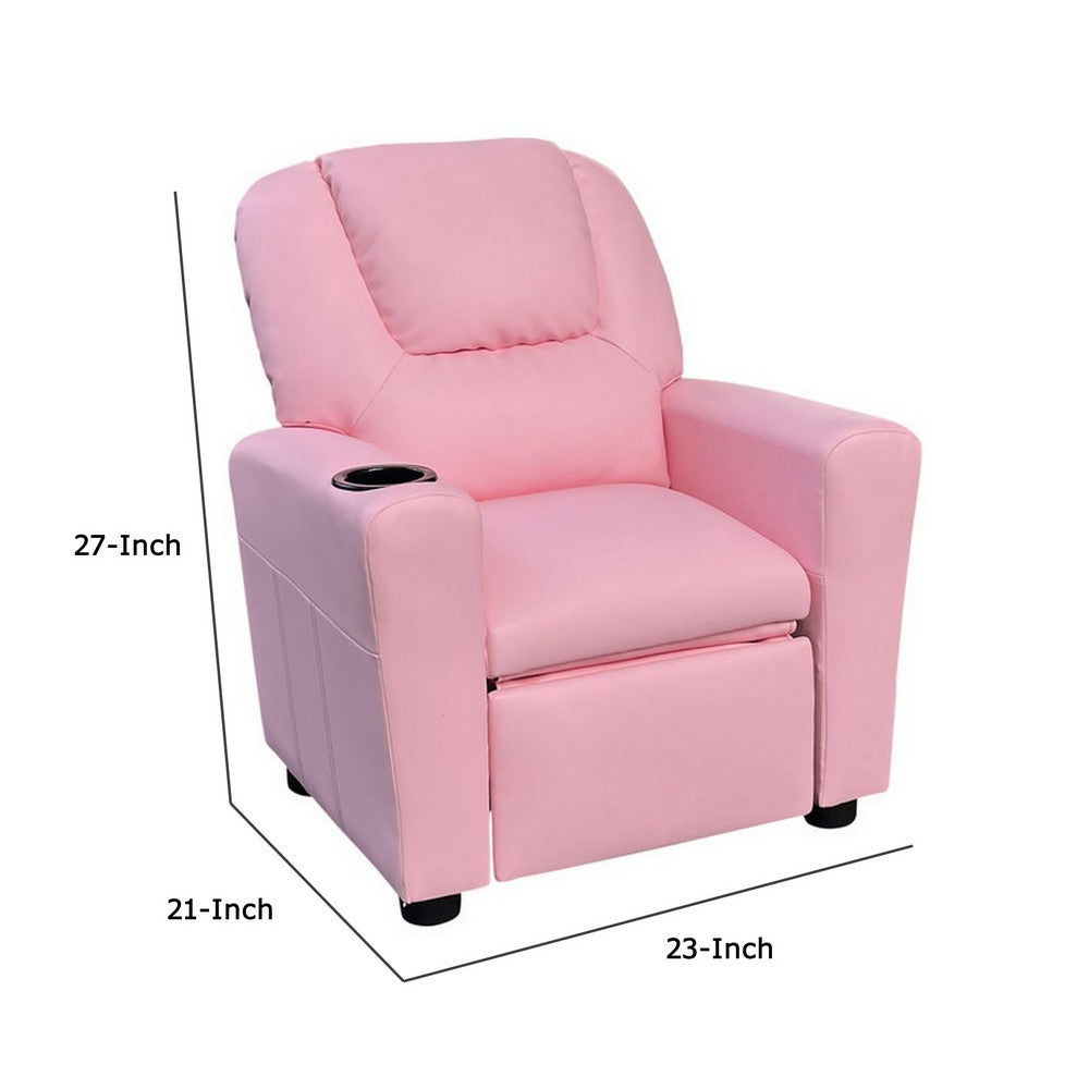 Nik Youth Recliner Chair, Cup Holder, Padded Seat and Back, Pink
