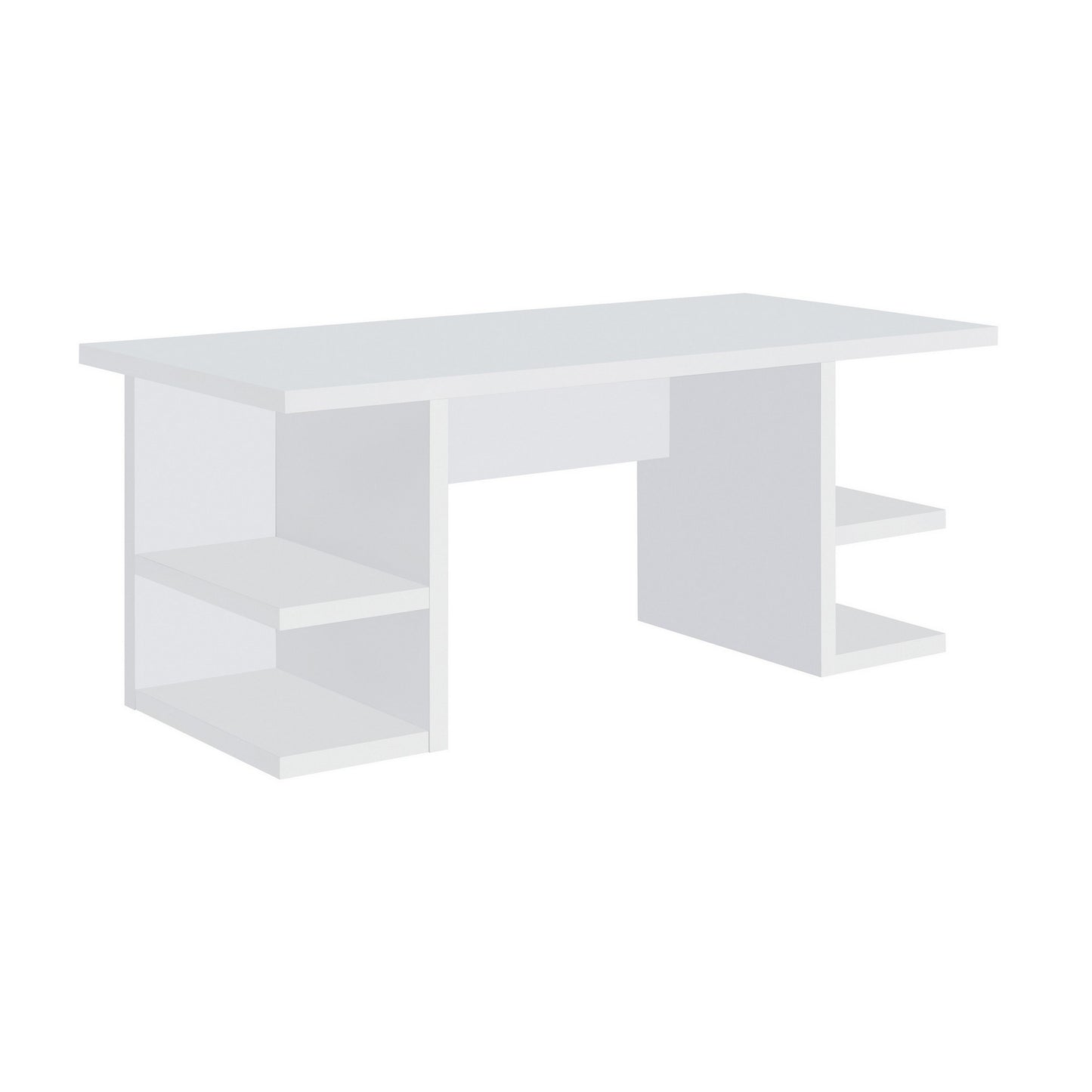 71 Inch Modern Rectangular Writing Desk, 4 Open Shelves, Crisp White Finish — Chic Home-Decor