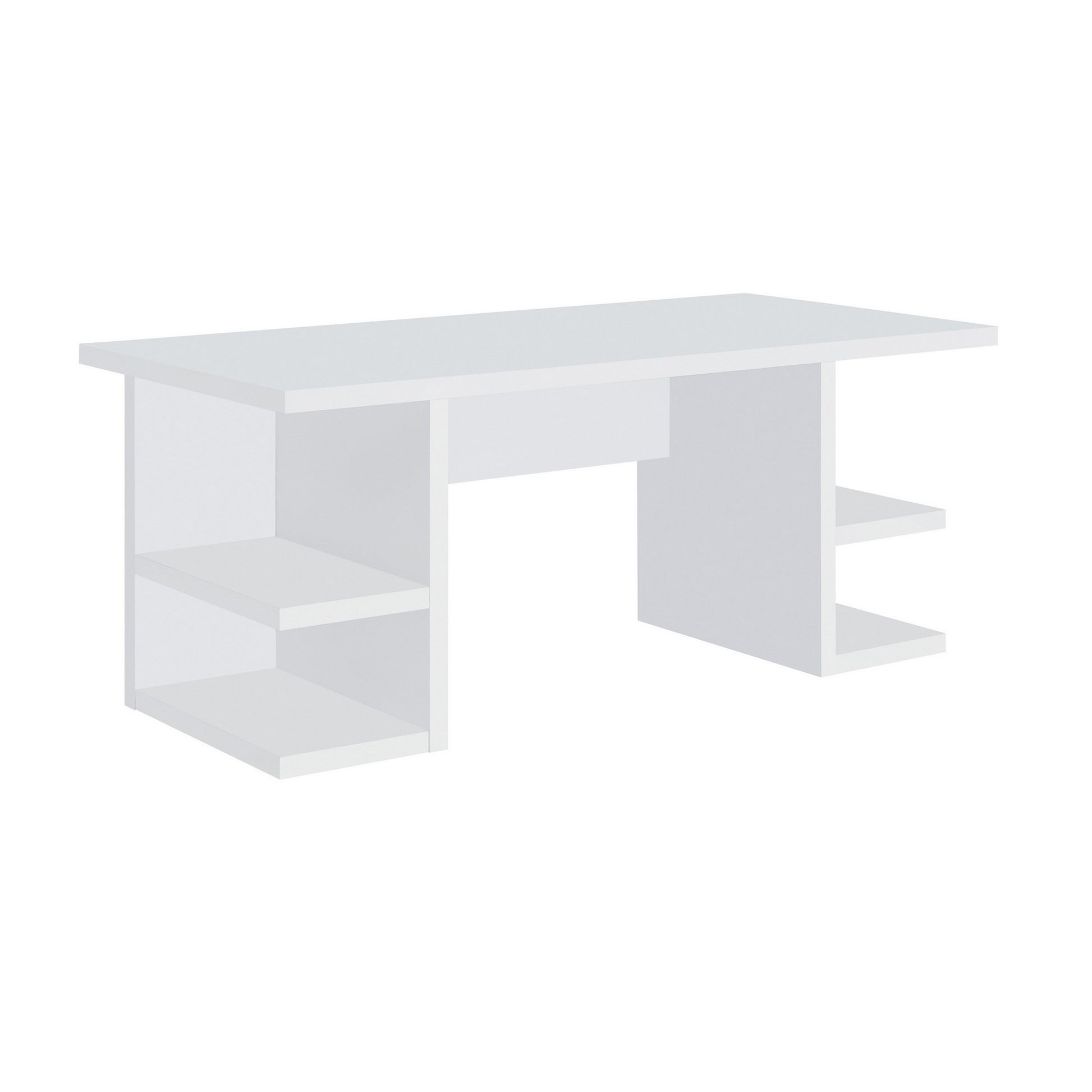 71 Inch Modern Rectangular Writing Desk, 4 Open Shelves, Crisp White Finish — Chic Home-Decor