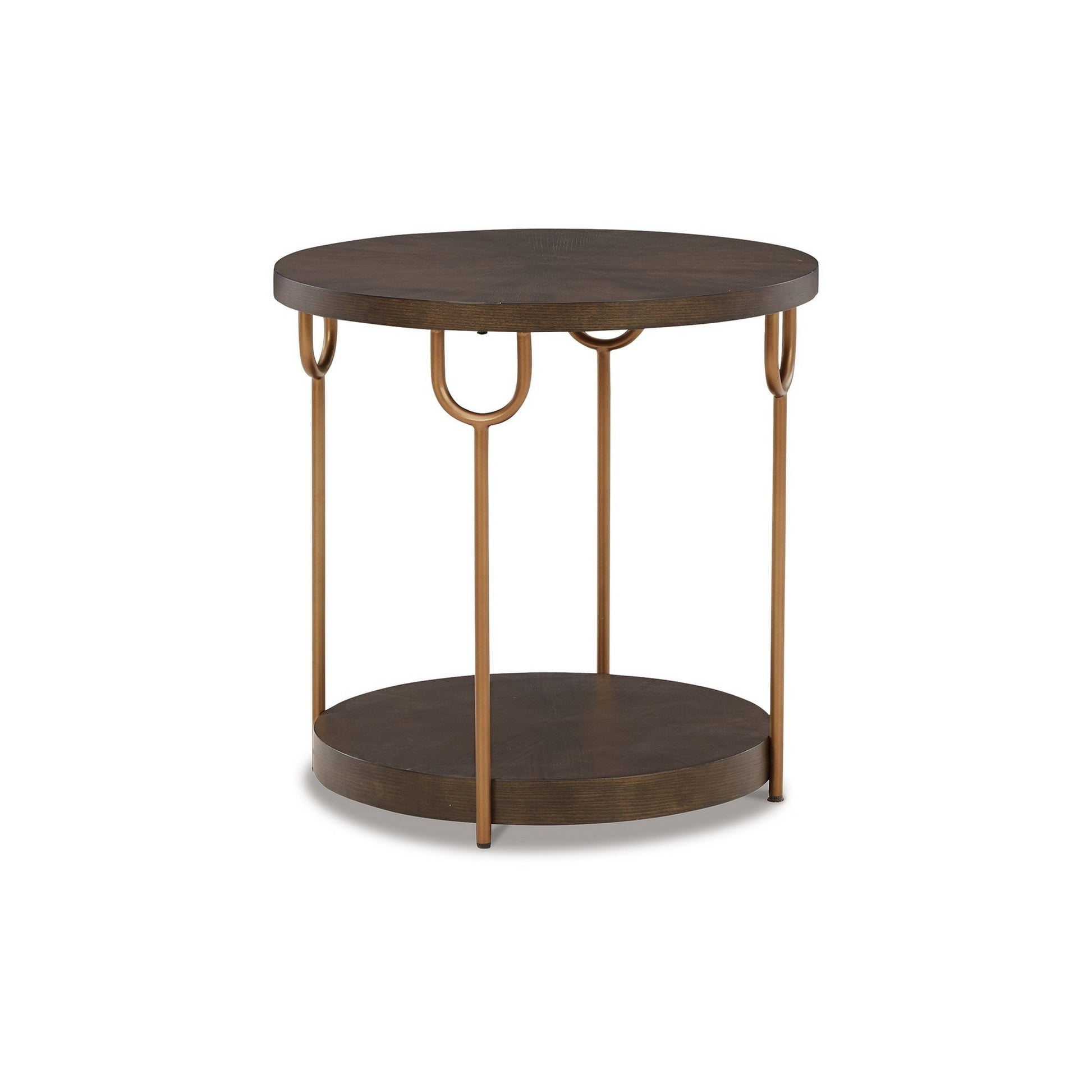 24 Inch Modern Round Side End Table, Espresso Brown Wood, Gold Metal Legs — Chic Home-Decor