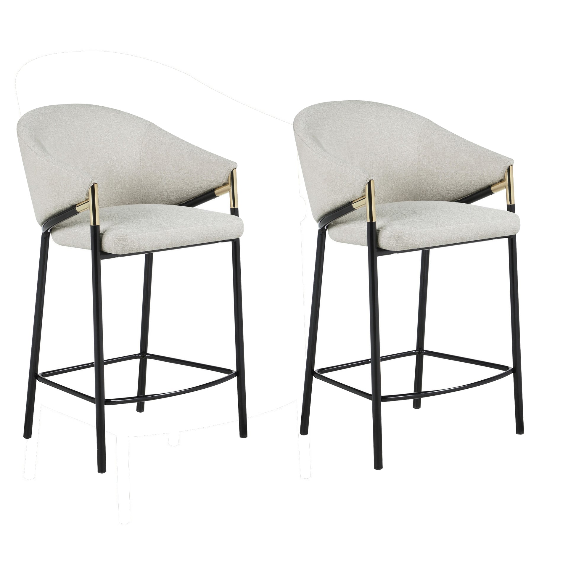 Fil 27 Inch Counter Height Stools, Set of 2, Padded Curved Back, Beige Linen — Chic Home-Decor