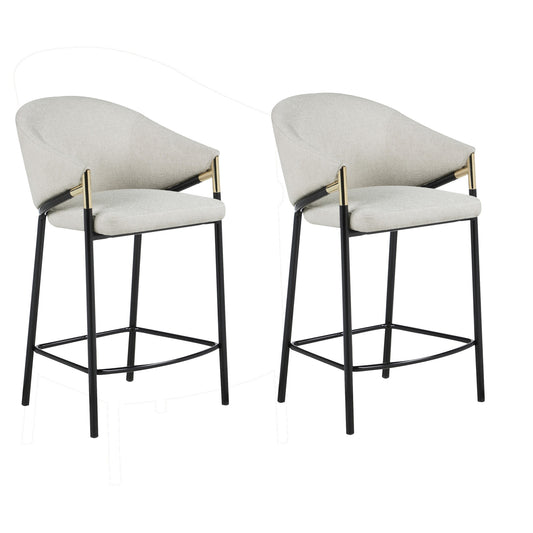 Fil 27 Inch Counter Height Stools, Set of 2, Padded Curved Back, Beige Linen — Chic Home-Decor