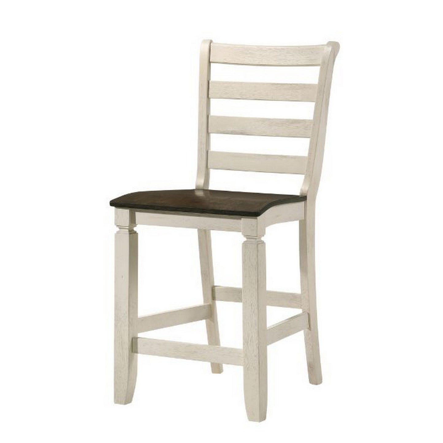 24 Inch Counter Height Stool, Smooth Tan Cushion, Antique White Wood Frame — Chic Home-Decor