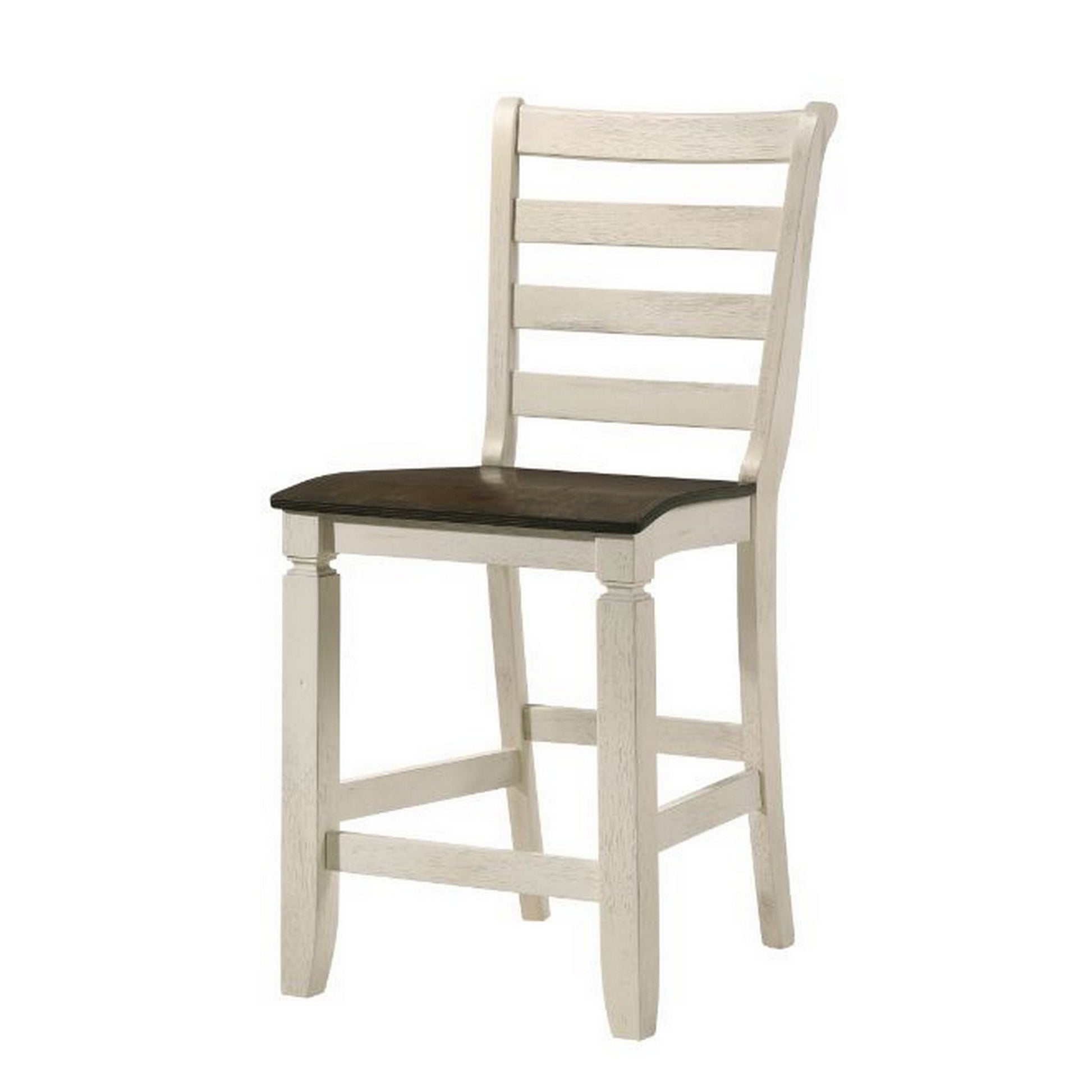 24 Inch Counter Height Stool, Smooth Tan Cushion, Antique White Wood Frame — Chic Home-Decor