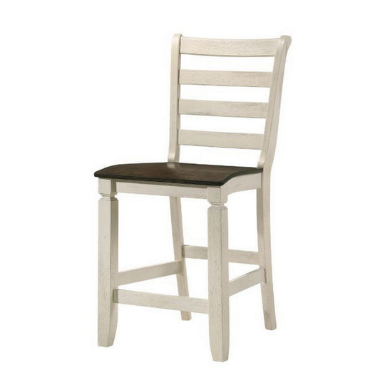 24 Inch Counter Height Stool, Smooth Tan Cushion, Antique White Wood Frame — Chic Home-Decor
