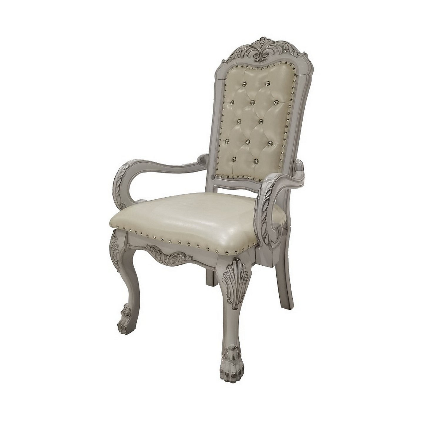 Aurora 26 Inch Tufted Dining Armchair, Set of 2, Faux Leather, Bone White — Chic Home-Decor