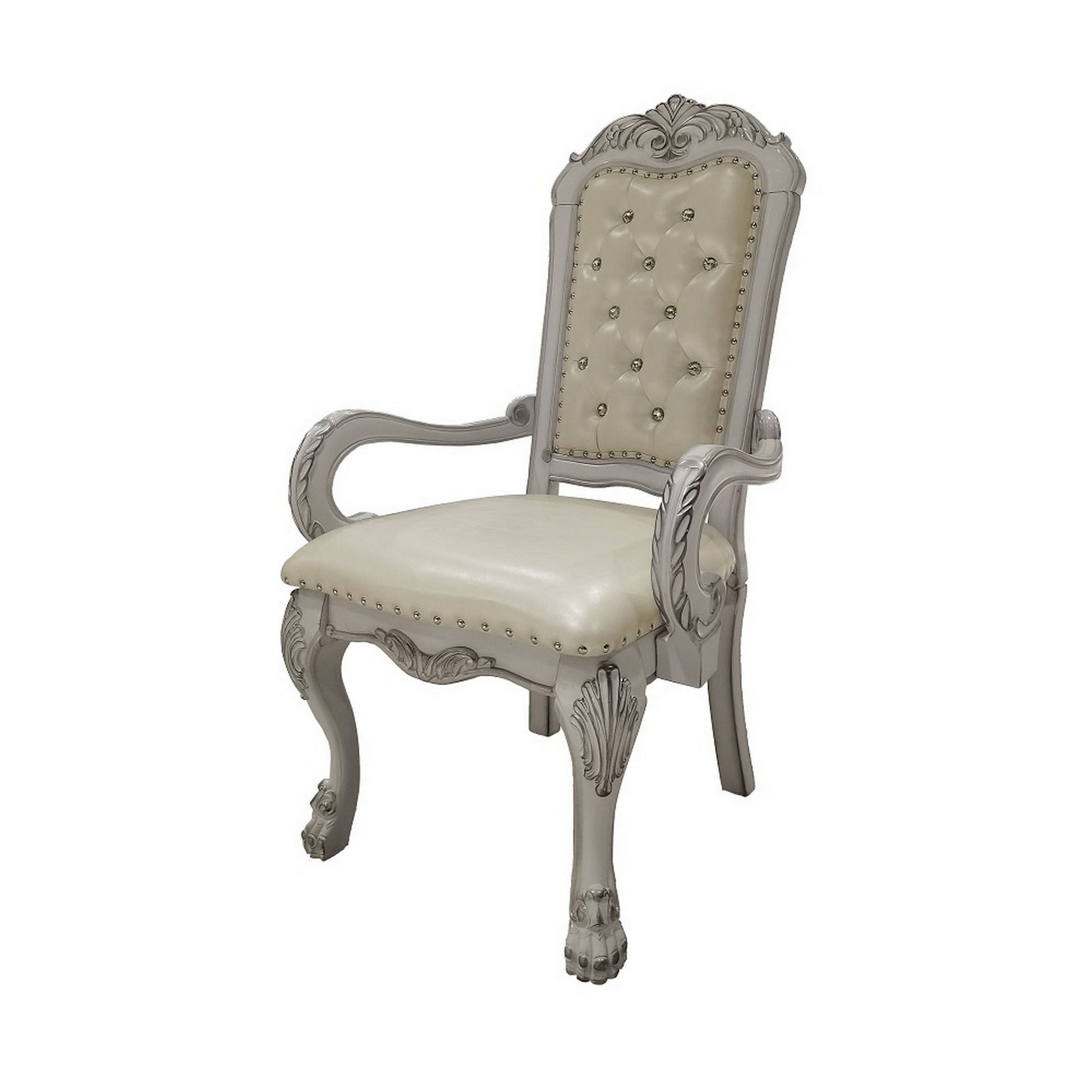 Aurora 26 Inch Tufted Dining Armchair, Set of 2, Faux Leather, Bone White — Chic Home-Decor