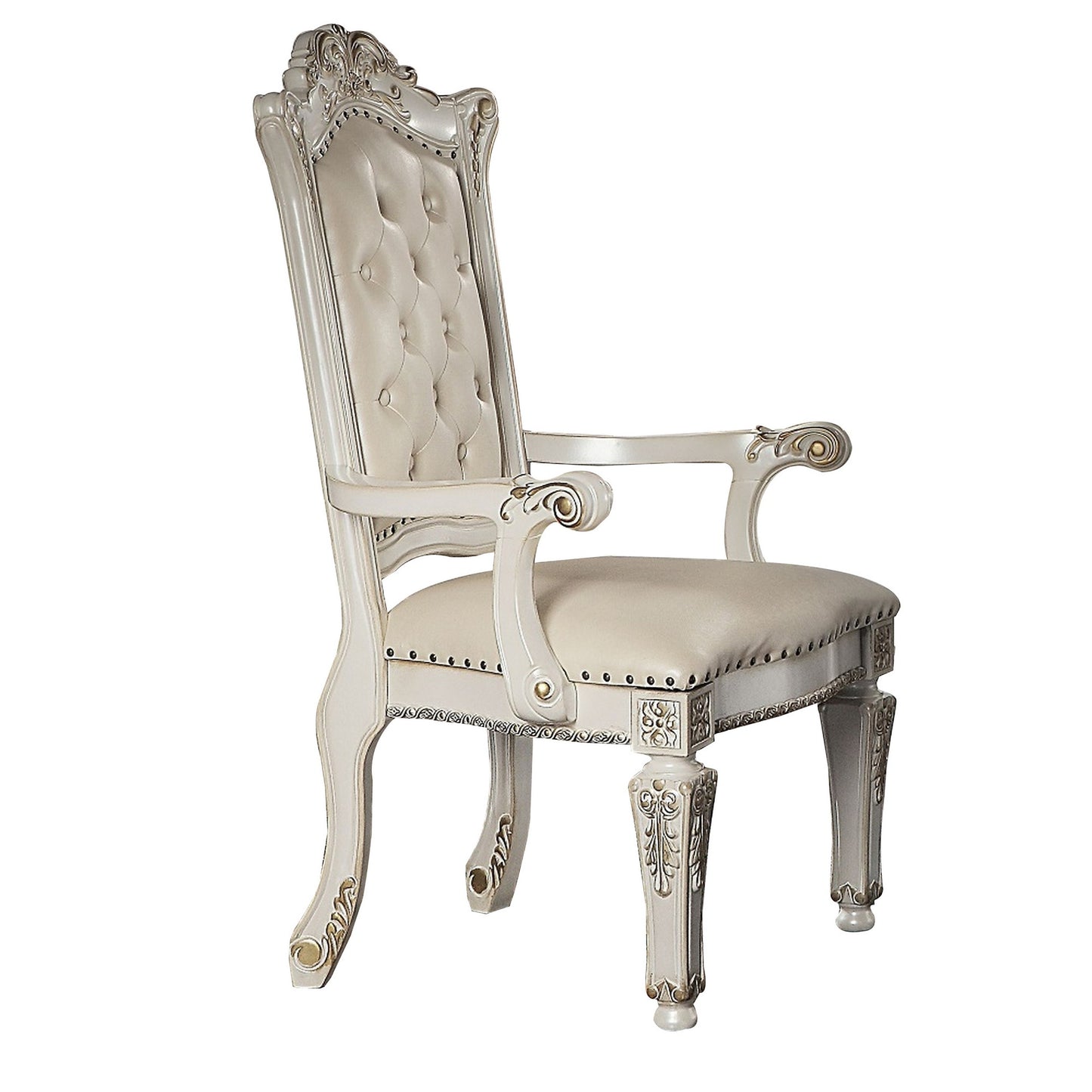 24 Inch Executive Office Armchair, Scrolled Molded Trim, Antique Pearl — Chic Home-Decor