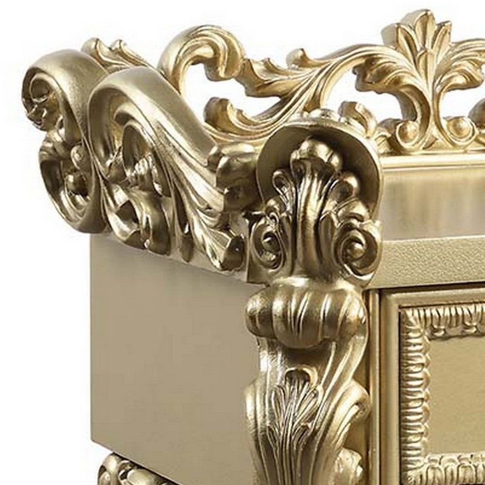 Altair 36 Inch Luxury Nightstand, 1 Drawer, Scrolled Motifs, Gold Finish