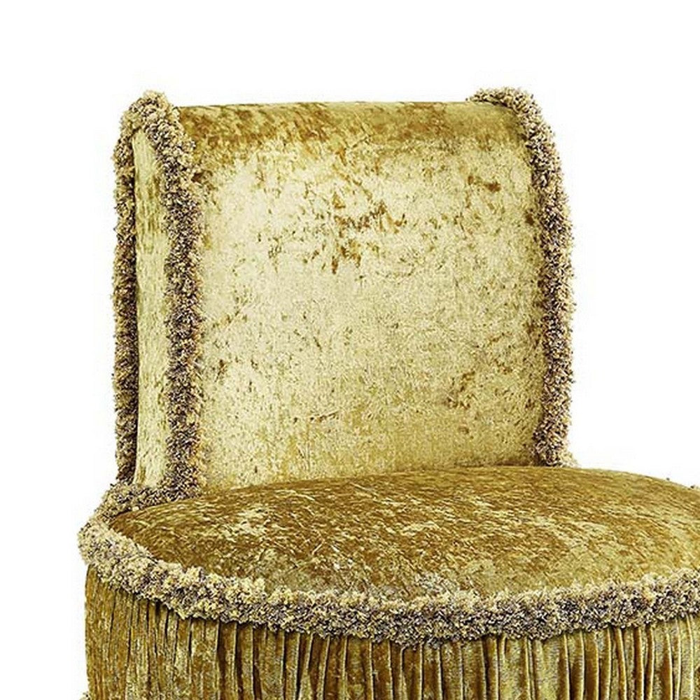Altair 26 Inch Luxury Vanity Stool, Gold Velvet Upholstery, Skirted Trim