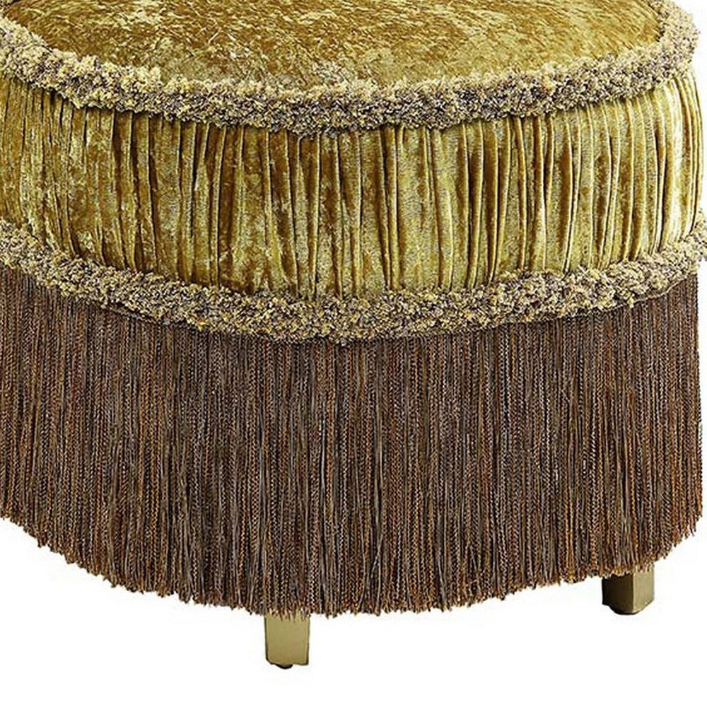 Altair 26 Inch Luxury Vanity Stool, Gold Velvet Upholstery, Skirted Trim