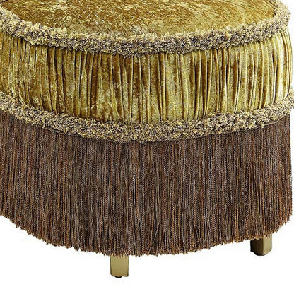 Altair 26 Inch Luxury Vanity Stool, Gold Velvet Upholstery, Skirted Trim