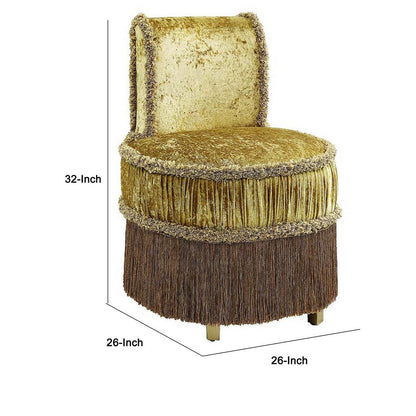 Altair 26 Inch Luxury Vanity Stool, Gold Velvet Upholstery, Skirted Trim