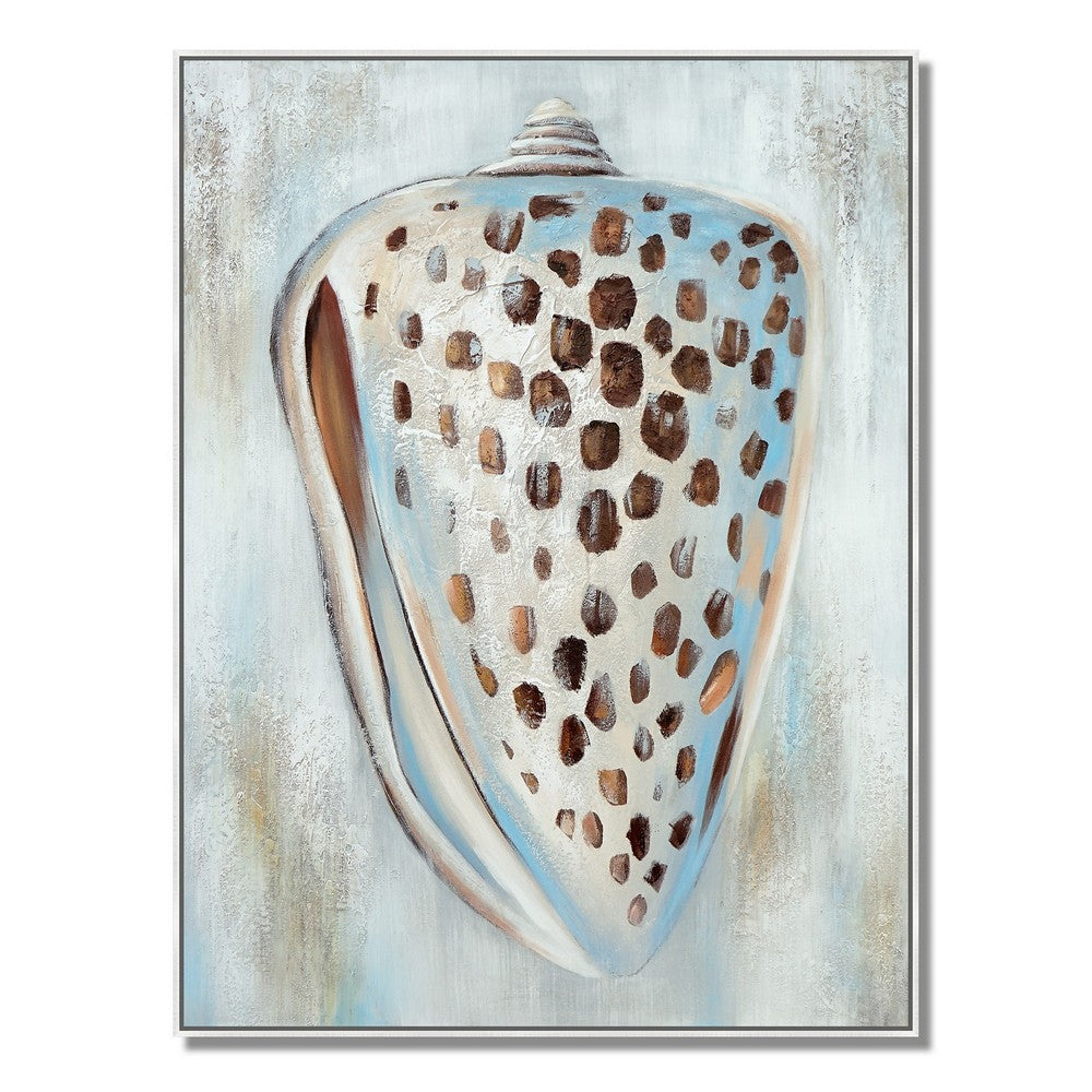 30 x 39 Hand Painted Dotted Sea Conch, Resin Coated, Warm Orange and Blue