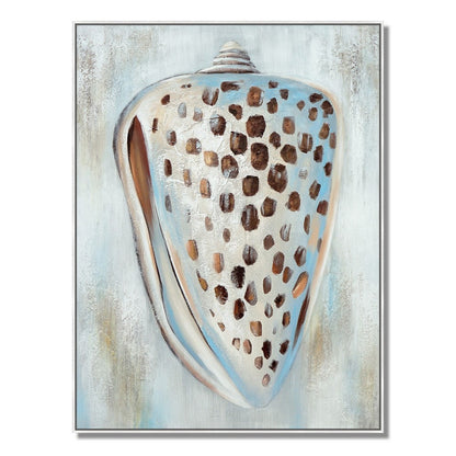 30 x 39 Hand Painted Dotted Sea Conch, Resin Coated, Warm Orange and Blue