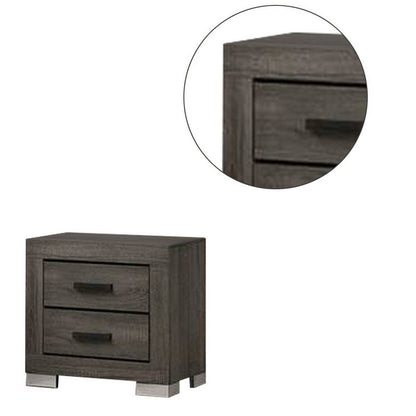 Lola 22 Inch Wood Nightstand with 2 Drawers, Metal Bar Handles, Dark Gray