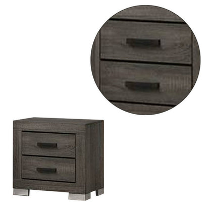 Lola 22 Inch Wood Nightstand with 2 Drawers, Metal Bar Handles, Dark Gray